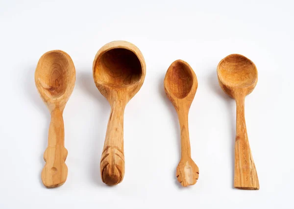 Handcrafted Wooden Spoons Ladle Isolated White Background — ストック写真