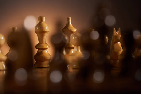 Selective Focus Chess Game White Sharp Background Black Blurred Foreground — Stock Photo, Image