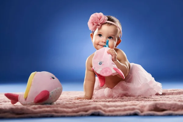 Fechar Uma Menina Adorável Seu Primeiro Ano Estúdio Filmado Fundo — Fotografia de Stock