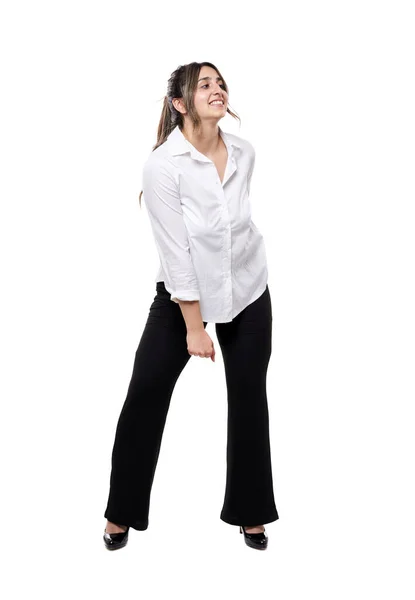 Full Length Portrait Young Indian Businesswoman Formal Office Attire Isolated — Stock Photo, Image