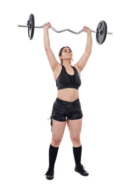 Boyut artı Hintli kadın spor yapıyor, beyaz arka planda izole edilmiş.