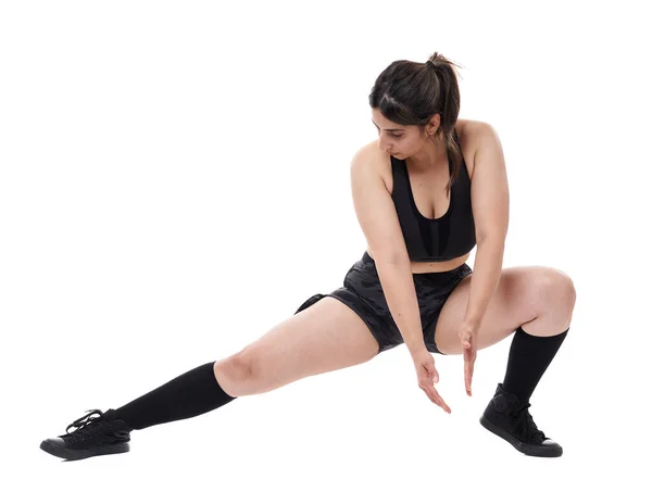 Size Indian Woman Doing Fitness Workout Isolated White Background — Stock Photo, Image