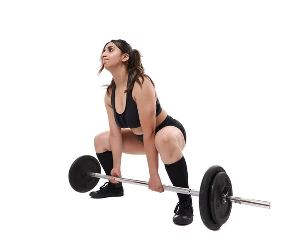 Size Indian Woman Doing Fitness Workout Isolated White Background — Stock Photo, Image