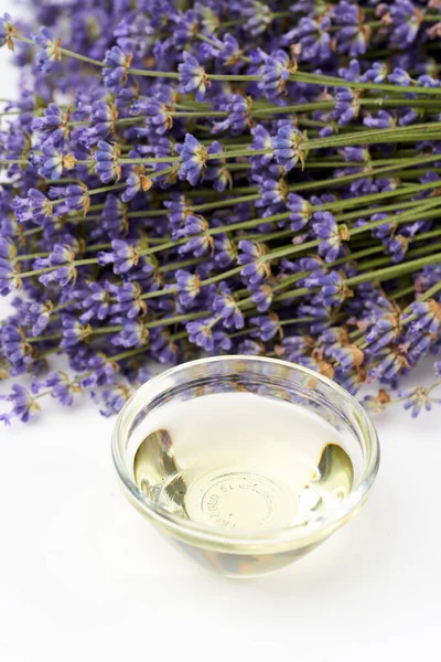 Lavender Products Fresh Bouquet Closeup White Background — Stock Photo, Image