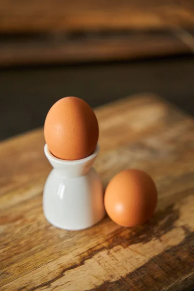 Boiled Egg Stand Wooden Board Morning — 스톡 사진