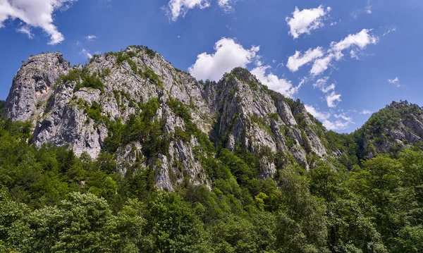 Landschap Met Hoge Rotsachtige Bergtoppen Zomer — Stockfoto