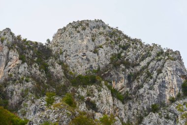 Sonbaharın başında kayalık dağlar ve ormanlar ile manzara