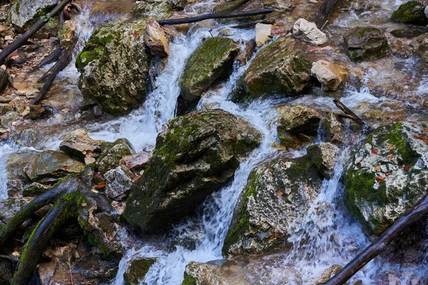 Correntes Rio Com Água Corrente Rápida Nas Montanhas Após Chuva — Fotografia de Stock