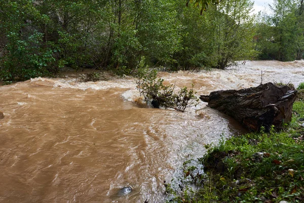 Inondation Des Rivières Avec Des Eaux Boueuses Faisant Des Rapides — Photo