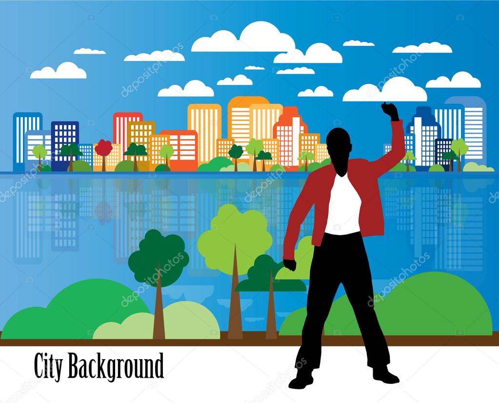 Young businessman with city background