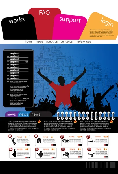 Hjemmesidens layout med musik begivenhed emne – Stock-vektor