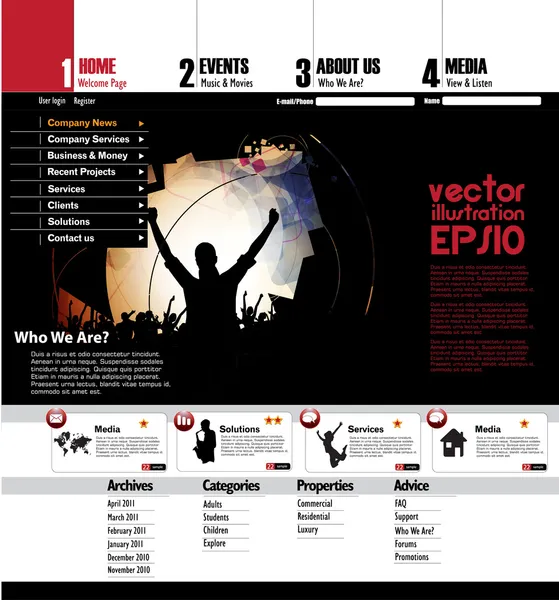 Webbplats layout med musik händelse ämne — Stock vektor