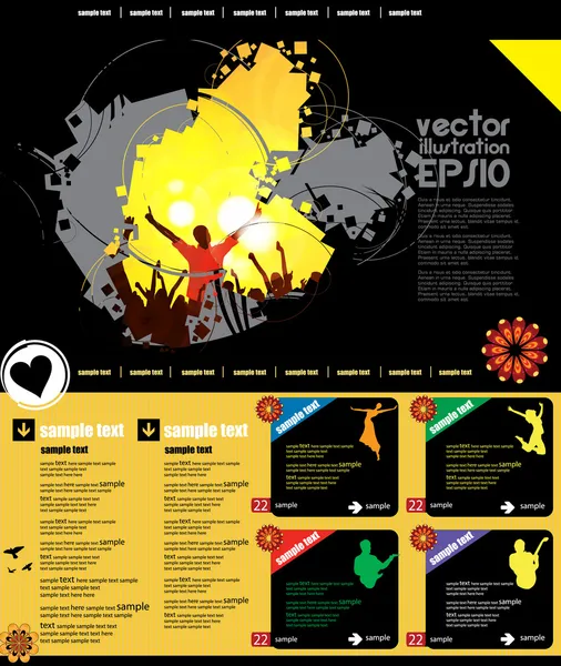 Layout del sito web con soggetto evento musicale — Vettoriale Stock