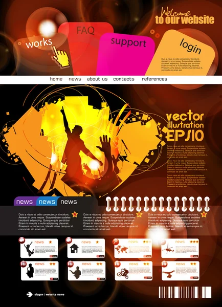 Layout del sito web con soggetto evento musicale — Vettoriale Stock