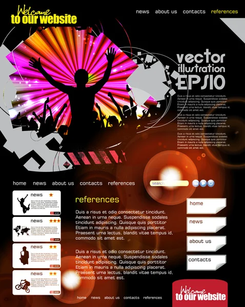 Diseño del sitio web con tema de evento musical — Vector de stock