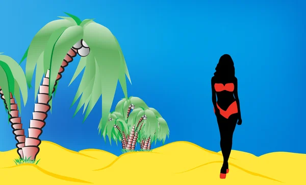 Siluett av kvinna på strand — Stock vektor