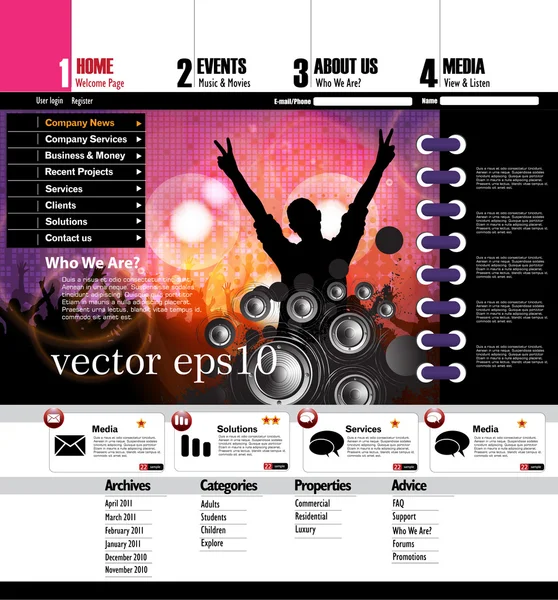 Modello di sito web. Vettore — Vettoriale Stock