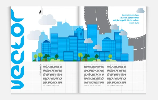 Magazine pages of city skyline. — Stock Vector