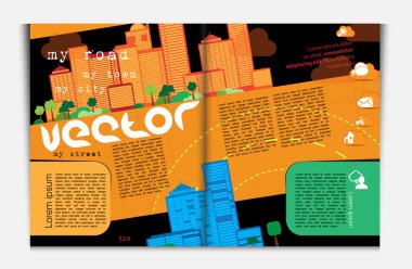 Magazine pages of city skyline clipart