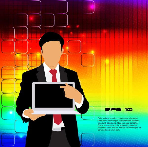 Homme d'affaires avec ordinateur portable — Image vectorielle