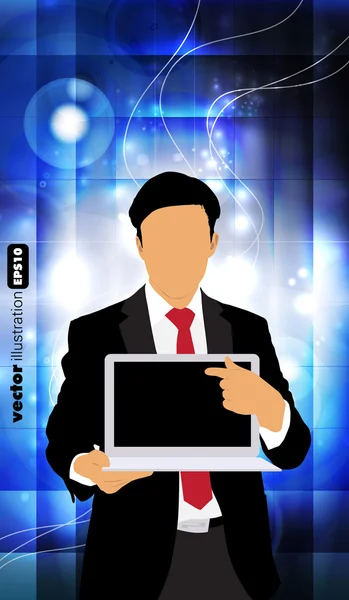 Zakenman met laptop computer — Stockvector