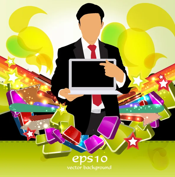 Businessman with laptop computer — Stock Vector