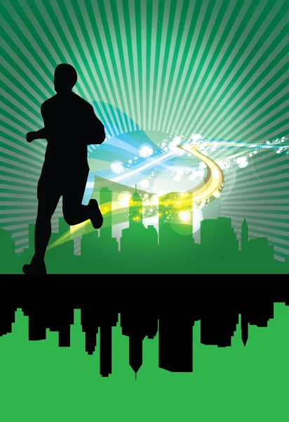 Runner with city background — Stock Vector