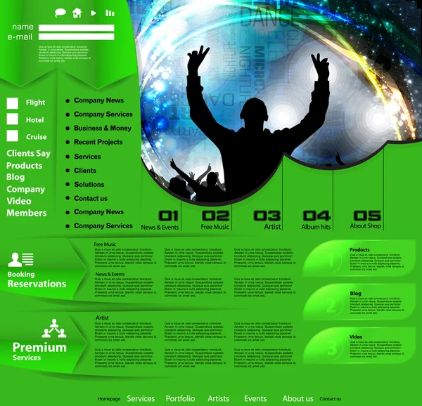 Websitesjabloon met muziek banner — Stockvector