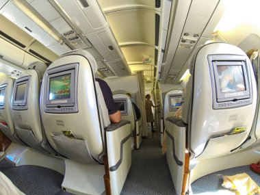 Interior of passenger airplane with the seats