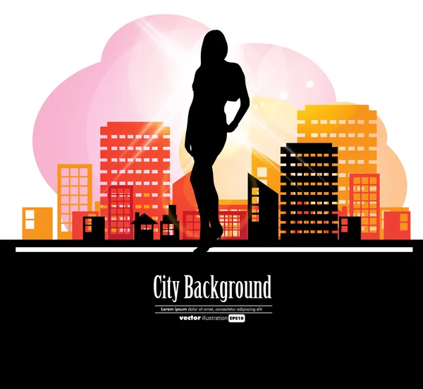 Silueta de chica de ciudad — Vector de stock