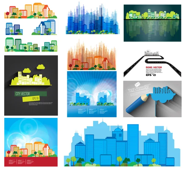 Ciudad silueta composición — Archivo Imágenes Vectoriales