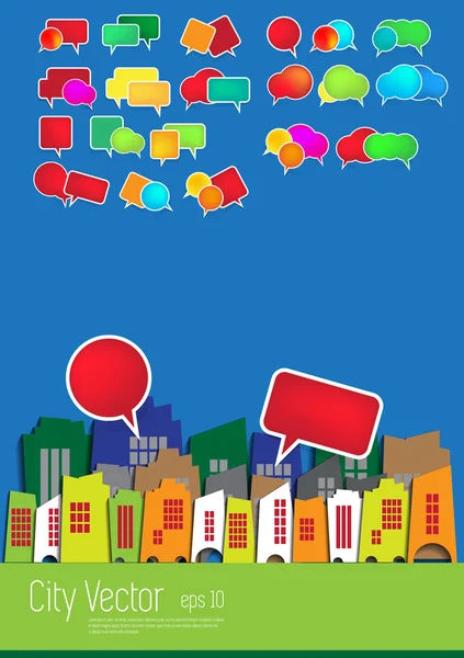 City skyline with speech bubbles — Stock Vector