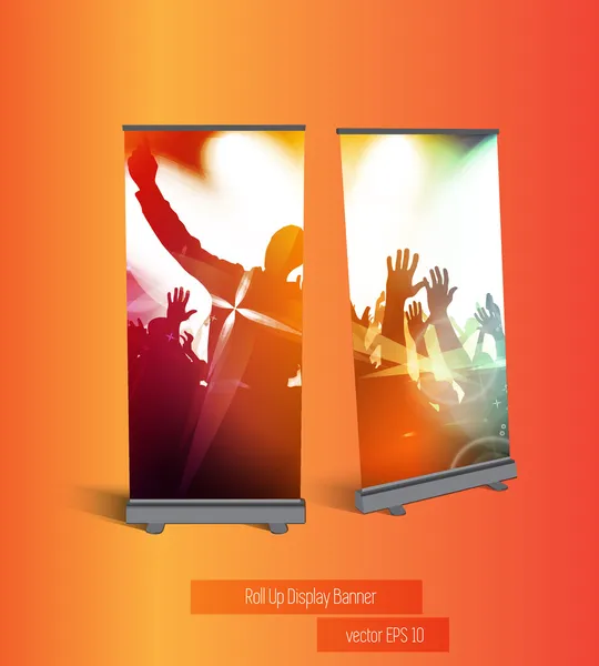 Party banner with roll up display — Stock Vector