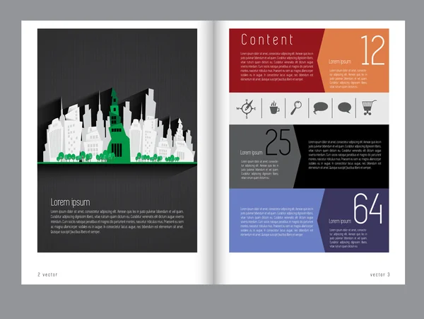 Časopis rozložení s city design — Stockový vektor