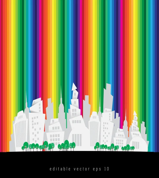 Stadens siluett med färgstarka bakgrund — Stock vektor