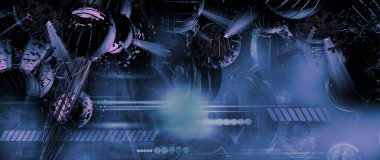 Soyut teknoloji iletişim konseptinin 3 boyutlu çizimi. Grafiksel soyut arkaplan