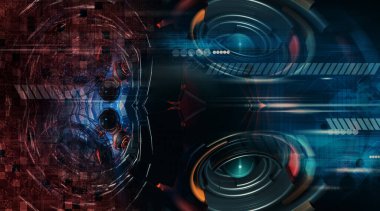 Soyut teknoloji iletişim konseptinin 3 boyutlu çizimi. Grafiksel soyut arkaplan