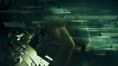 Soyut teknoloji iletişim konseptinin 3 boyutlu çizimi. Grafiksel soyut arkaplan