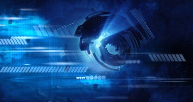 Soyut teknoloji iletişim konseptinin 3 boyutlu çizimi. Grafiksel soyut arkaplan