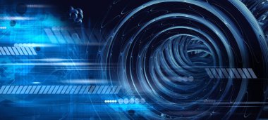 Soyut teknoloji iletişim konseptinin 3 boyutlu çizimi. Grafiksel soyut arkaplan