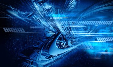 Soyut teknoloji iletişim konseptinin 3 boyutlu çizimi. Grafiksel soyut arkaplan