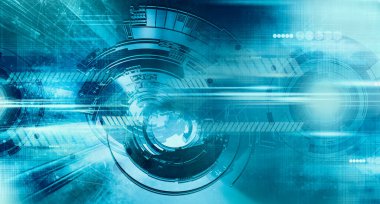 Soyut teknoloji iletişim konseptinin 3 boyutlu çizimi. Grafiksel soyut arkaplan