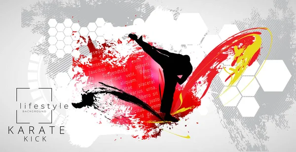 Young Male Karate Warrior Sport Background Ready Poster Banner Vector — Stock Vector