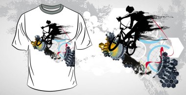 Aktif biriyle tişört şablonu. Soyut arkaplanda sürücü, vektör