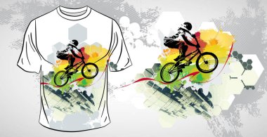 Aktif biriyle tişört şablonu. Soyut arkaplanda sürücü, vektör