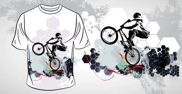 Plantilla Camiseta Con Persona Activa Jinete Fondo Abstracto Vector — Vector de stock