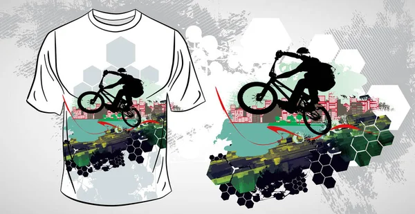 Modèle Shirt Avec Personne Active Cavalier Sur Fond Abstrait Vecteur — Image vectorielle