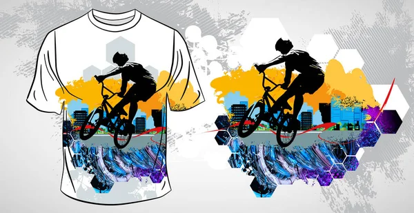 T恤模板与活跃的人 关于抽象背景 向量的骑手 — 图库矢量图片