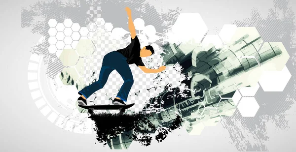Giovane Skateboarder Maschile Uno Stile Vita Sano Vettore Facile Modificare — Vettoriale Stock
