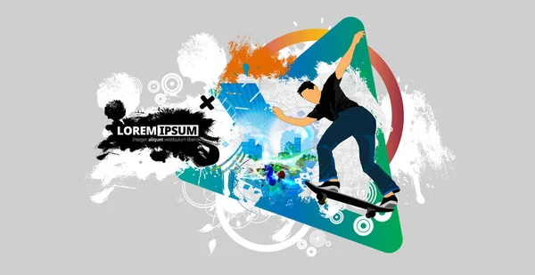 Jonge Mannelijke Skateboarder Een Gezonde Levensstijl Vector Eenvoudig Aan Passen — Stockvector